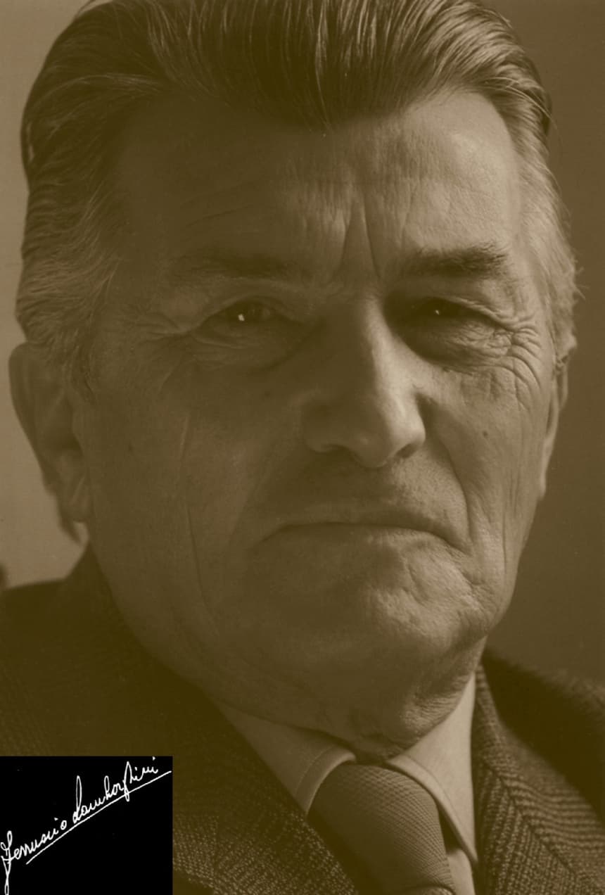 Portrait de Ferruccio Lamborghini, avec sa signature
